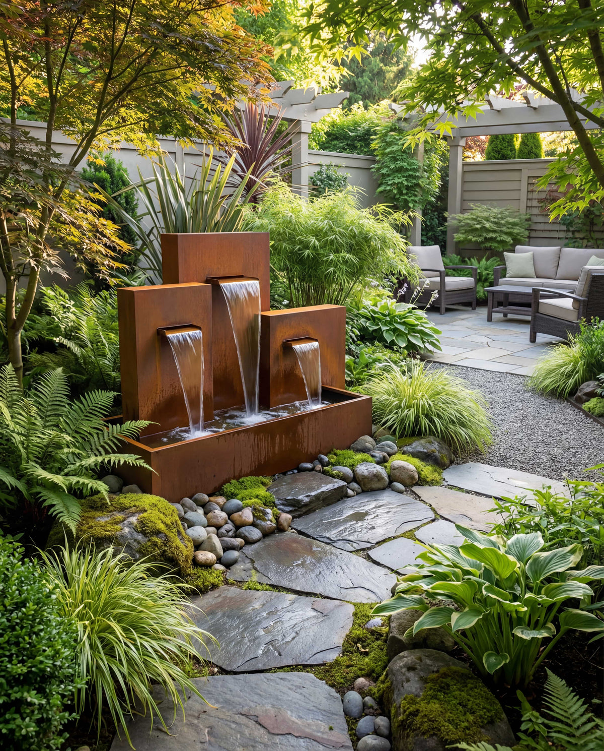 Tri Level Waterfall CW300 Corten Architectural Triple-Tier Waterfall – Damla Waterfall ...